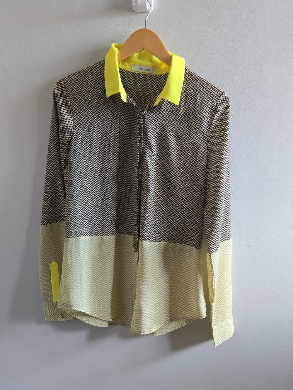 Colourful Three Floor Black and Yellow Button Down Blouse